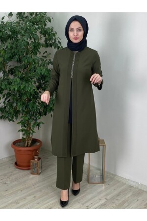 Nervürlü Taş Detay Ikili Takım Haki Fsc2066 FSC2066 - Fashion Showcase