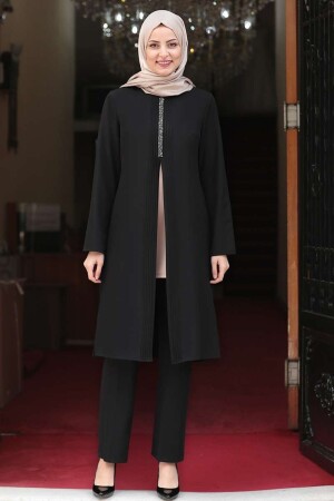 Nervürlü Taş Detay Ikili Takım Siyah Fsc2066 FSC2066 - Fashion Showcase