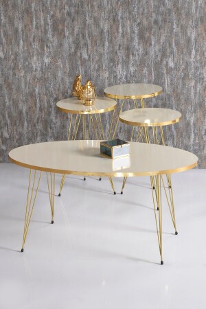 Nesting Coffee Table and Coffee Table Ellipse Set Gold Cream Wire FMA2600 - GOLDFALEZ
