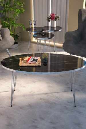 Nesting Coffee Table and Coffee Table Ellipse Set Silver Bendir Wire FMA3103 - GOLDFALEZ
