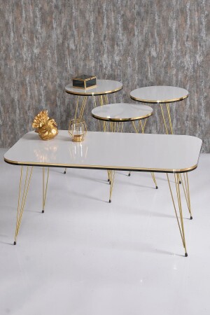 Nesting Coffee Table and Coffee Table Kr Set Double Gold and White Wire Legs FMA2027 - GOLDFALEZ