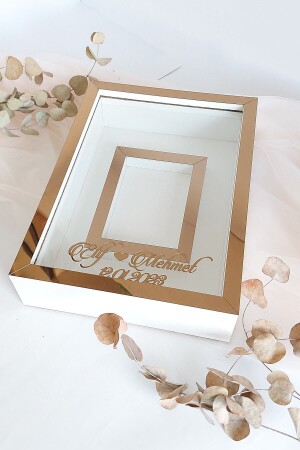 Neues Modell ohne LED 25x35 cm Weiß-Bronze Modell Design Rose Box Memory-Rahmen mit Fotobereich! - Verda Çerçeve