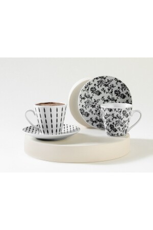 Neues Retro-Porzellan-Set mit 2 Kaffeetassen 80 ml Schwarz 10037545 - English Home