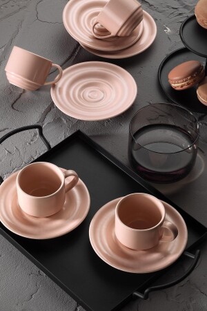 Neues Tuvana 12-teiliges Kaffeeservice für 6 Personen, Pink PTN12KTM0007 - Kütahya Porselen