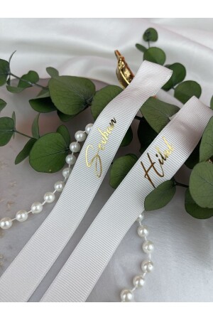 Never-Shallable Pearl Promise & Engagement Ring Ribbon Personalized Gilded Printed - Rima Tasarım