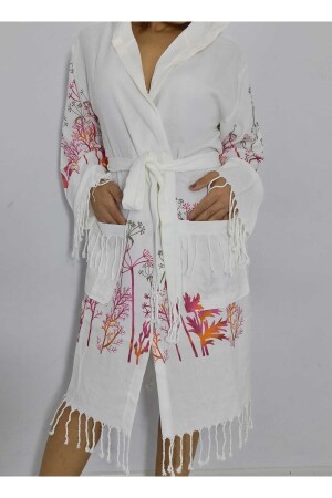 Nevin Acar Red Endive Bamboo Hooded Peshtemal Bathrobe 01023365 - acartekstil
