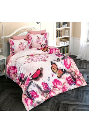 Nevresim Takımı %100 Doğal Pamuk Çift Kişilik 3d Digital Butterfly 2 monohome4555HF - Monohome