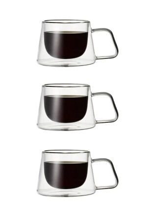 New Design Nescafe Expresso Cup, Double Walled Glass Cup with Handle, 3 Pieces Walled Glass Cup with Handle, Triple - Kitchen Design Lab