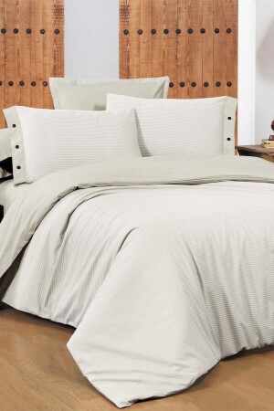 New Fancy Stripe Ecru Double 100% Cotton Striped Duvet Cover Set SAREV. 3181324005 - Sarev