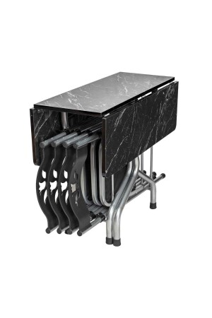 New Folding Break Square Black Table Chair Set Set - Akkaya Ticaret