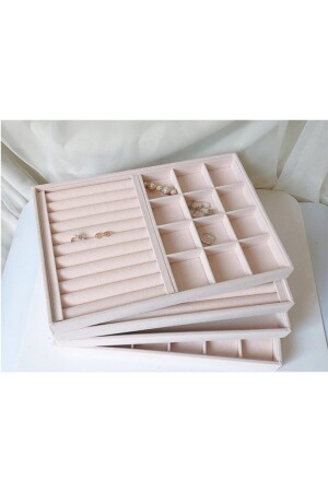 New Local Suede Cream Sausage-compartment Jewelry Box (AYDINDECOR) 708791960 - Aydın Decor