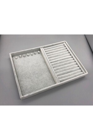 New Local Suede Gray Necklace-Ring Display Box (AYDINDECOR) - Aydın Decor