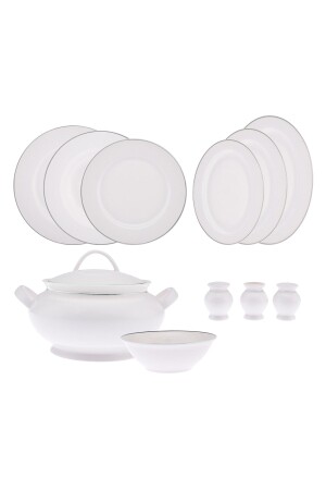 New Marly Porselen 60 Parça 12 Kişilik Yuvarlak Yemek Takımı Platin 600.15.01.2664 - Emsan