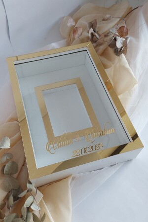 New Model Without LED 25x35 Cm Gold-white Model Design Rose Box Memory Frame with Photo Area! - Verda Çerçeve