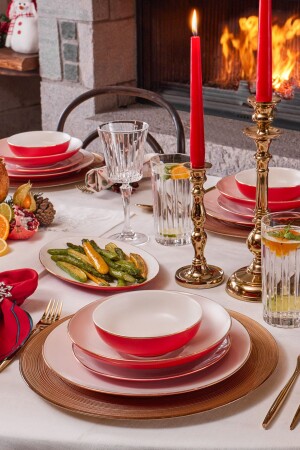 New Noble Red 58 Piece Porcelain Dinner Set for 12 Persons 153. 03. 08. 1385-1 - Karaca