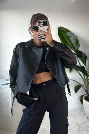 New Season Oversize Women's Black Biker Leather Jacket - Net Of Not