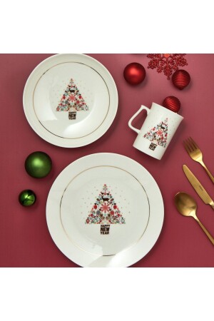 New Year Camelia 3 Piece Single Bone Dinner Set - 6268 PR. 000000GBSATN03YS426268 - Güral Porselen