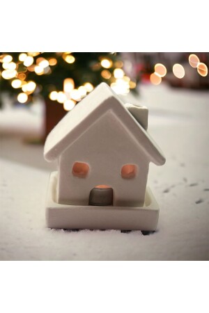 new year concept white roof house incense burner - Demetstore