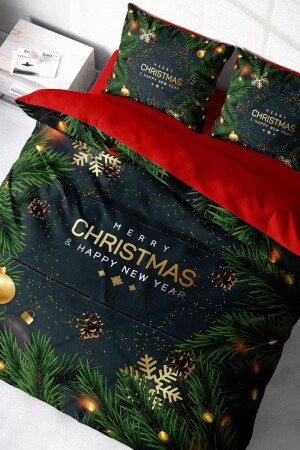 New Year Duvet Cover Set 100% Natural Cotton Merry Christmas Double Navy Blue monohome1153HF - Monohome