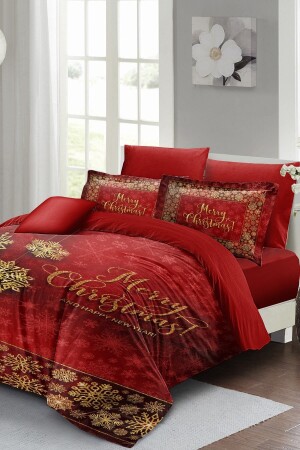 New Year Duvet Cover Set (With Elastic Sheets) Double 100% Cotton Satin Red Christmas MONOHOME40888 - Monohome