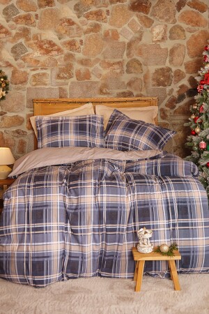 New Year New Year Lanza Navy Blue 100% Cotton Flannel Single Duvet Cover Set 200. 21. 01. 0568 - Karaca Home