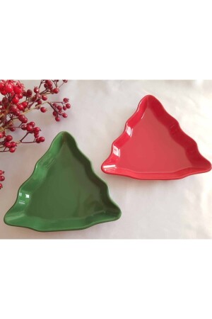 New Year's Decorative Plate Red Green Pine Tree Shaped Porcelain 2-Piece Plate Mother's Day Gift Yb plate - SOUL BY A&B