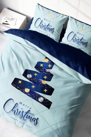 New Year's Eve Duvet Cover Set (With Elastic Sheets) Double 100% Cotton Satin Blue MONOHOME41250 - Monohome