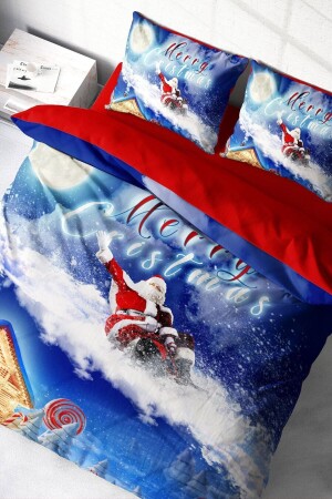 New Year's Eve Duvet Cover Set (With Elastic Sheets) Double 100% Cotton Satin Blue Snow MONOHOME41199 - Monohome