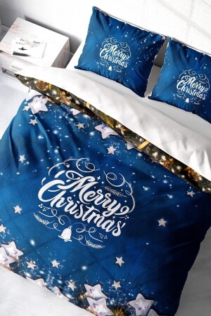 New Year's Eve Duvet Cover Set (With Elastic Sheets) Double 100% Cotton Satin Blue Stars MONOHOME41434 - Monohome