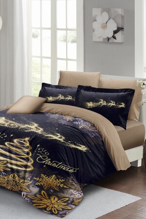 New Year's Eve Duvet Cover Set (With Elastic Sheets) Double 100% Cotton Satin Coffee Christmas MONOHOME40833 - Monohome