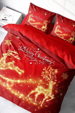 New Year's Eve Duvet Cover Set (With Elastic Sheets) Double 100% Cotton Satin Gold Deers MONOHOME41427 - Monohome