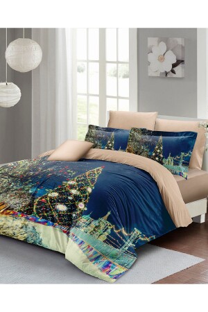 New Year's Eve Duvet Cover Set (With Elastic Sheets) Double 100% Cotton Satin Kremlins Tree monohome41526 - Monohome