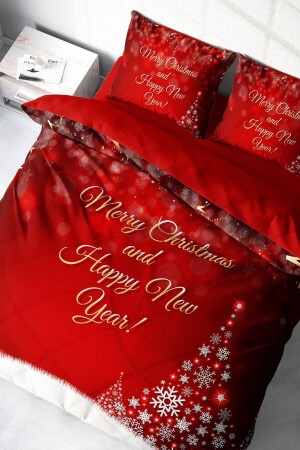 New Year's Eve Duvet Cover Set (With Elastic Sheets) Double 100% Cotton Satin Red NY MONOHOME41359 - Monohome