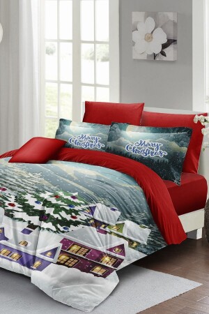 New Year's Eve Duvet Cover Set (With Elastic Sheets) Double 100% Cotton Satin Snow House MONOHOME41007 - Monohome