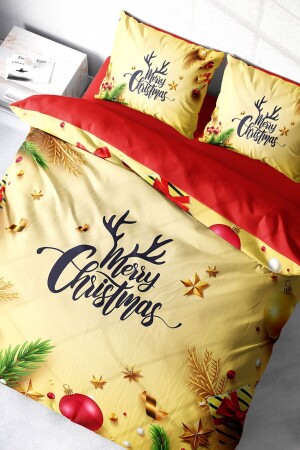 New Year's Eve Duvet Cover Set (With Elastic Sheets) Double 100% Cotton Satin Yellow MY MONOHOME41366 - Monohome