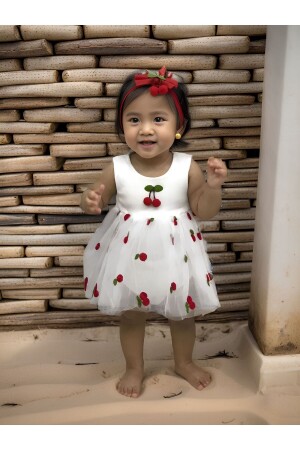 Newborn Cherry Bandana Tulle Snap Badi Dress 0501 - tinitins