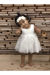 Newborn Daisy Tulle Snap Badi Dress 0503 - tinitins