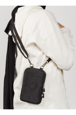 Newishpolo Women Black Waterproof Crinkle Mini Phone Wallet Neck Strap Cross Shoulder Waist Bag - Newish Polo