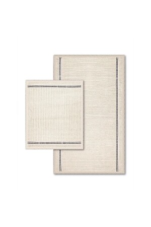 Nice Natural Cotton Bath Mat Set of 2 60x100 50x60 Cm - Ecru/black - Bluenity