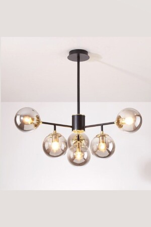 Nida 6-Piece Black Antique Plafonier Smoked Glass Chandelier 3211 06 0104 08 03 - Taşcan Aydınlatma