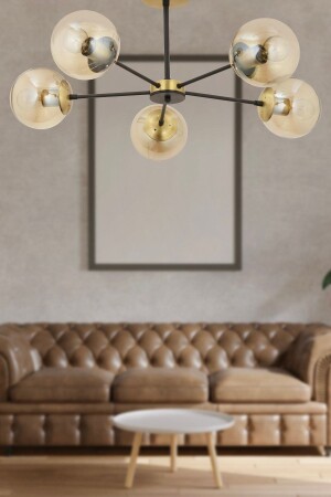 Nide 5-Piece Black Antique Honey Glass Modern Young Room Bedroom Retro Living Room Chandelier 3540-05-FR - Apliqa