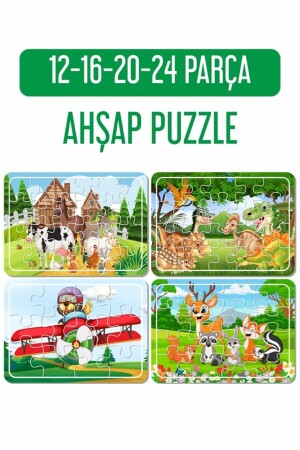Niedliche Tiere, Dinosaurier und Teddybär im Flugzeug, Holzpuzzle-Set, 4 Stück, A41631 - LİPYOS