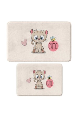 Niedliches bedrucktes Badematten-Set mit 2 Stück – rutschfeste Unterseite, maschinenwaschbar, 50 x 80 cm und 40 x 60 cm NC-TKMBP-V0H7 - Monnhein