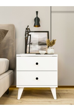 Nightstand Glossy White Wooden Nightstand with Drawers Bedroom KMD-01 - MONTENERO