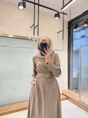 Nil Buttoned Dress - Mink - Duendeca
