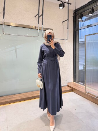 Nil Buttoned Dress - Navy Blue - Duendeca