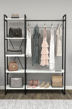 Nilamu Clothes Cabinet, Metal Parts, White, Open Wardrobe, Organizer, Hanger 130*170*34 Cm NLM09032020ED1 - Mobitopya