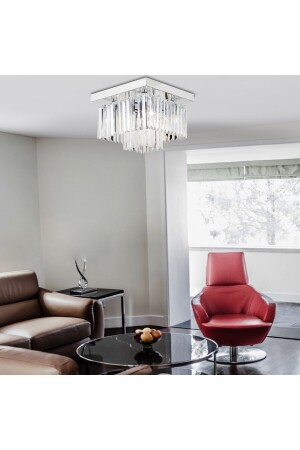 Nilüfer 2 Tiers Small Chrome Plated Square Crystal Stone Modern Design Crystal Living Room Chandelier 7000-1140-11-20 - Apliqa