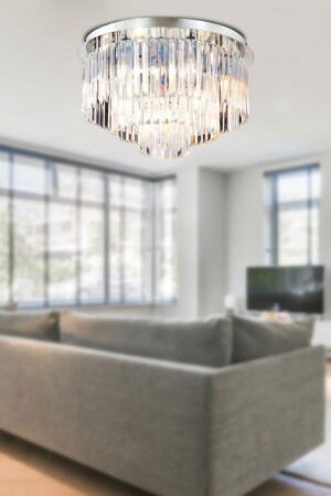 Nilüfer Round Chrome Crystal, Stone Modern Design Crystal Living Room Chandelier 7000-1140-10-50 - Apliqa