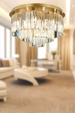 Nilüfer Round Tumbled Crystal Stone Modern Design Crystal Living Room Chandelier 7000-1140-11-50 - Apliqa